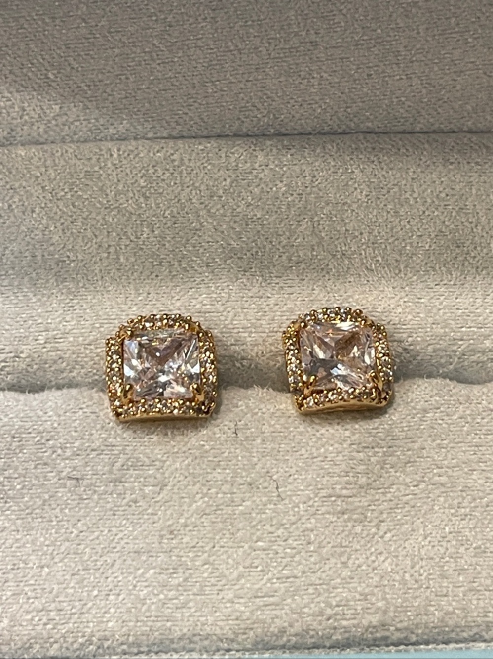 Kate Spade Gold Tone That Sparkle Princess Cut Large Studs
